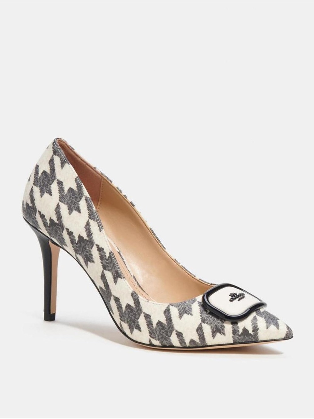 Coach Winona Houndstooth Pointed Toe Stiletto Pumps Black/Chalk Size 8B